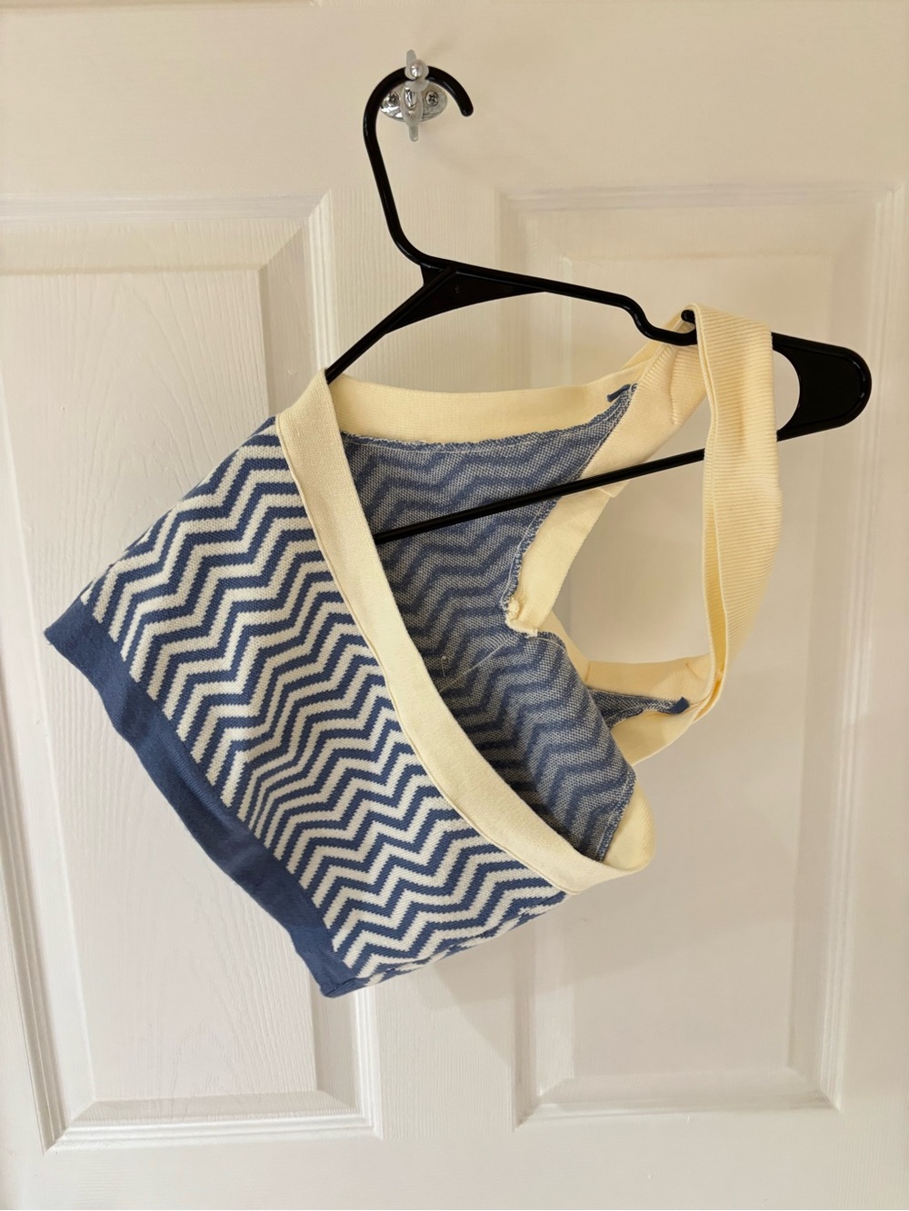 Chevron Knit Button-Up Halter Tank in Cream & Navy - Picture 2 of 2